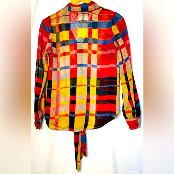 Jessica Simpson Multi-color, Bow Tie, Sheer Blouse Size S - Picture 2 of 3